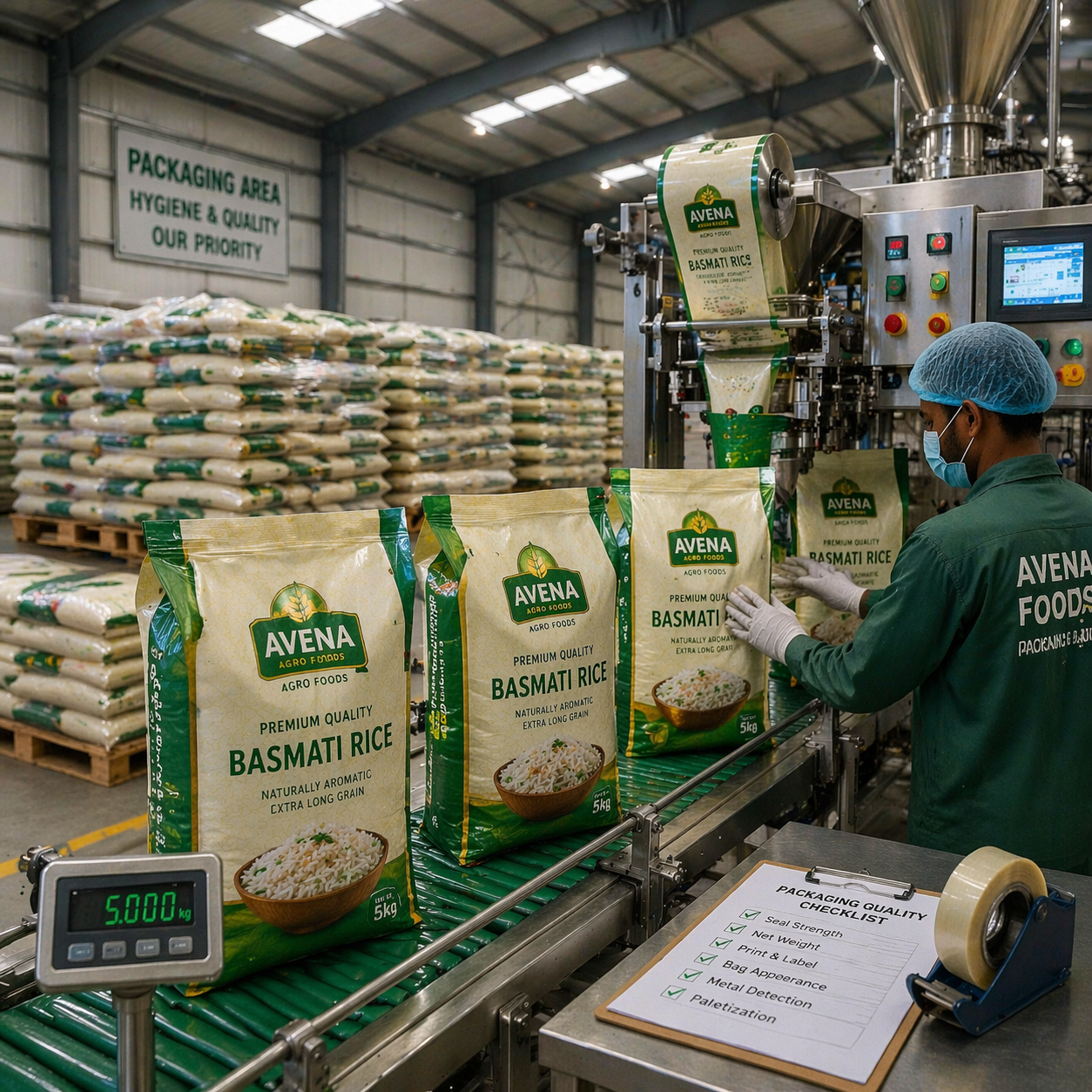 Packaging standards visual supporting 1121 Basmati Rice buyer discussions.